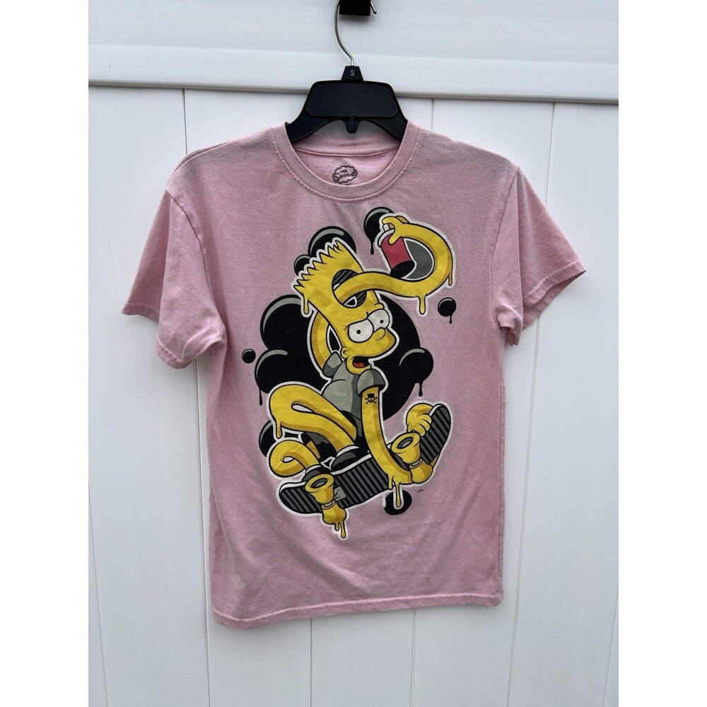 The Simpsons Official Bart Simpson Pink Graphic T-Shirt Adult Small